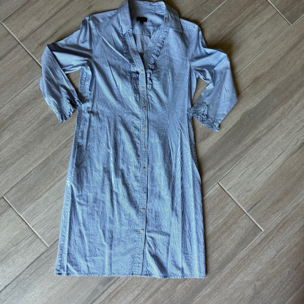 Talbots Blue & White Striped Long Sleeve Button-Down Dress - Women's 8